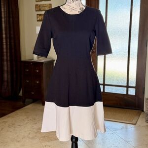 BANANA REPUBLIC | Black and White Color Block Fit and Flare Dress, Size 6